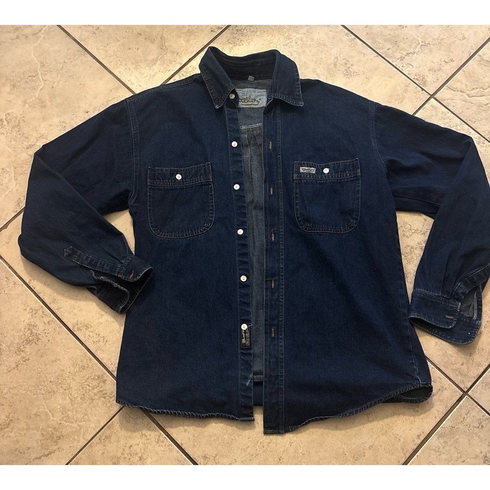 Vintage aesthetic Woodler Men's Long Sleeve Denim Button-Front Shirt size m/l